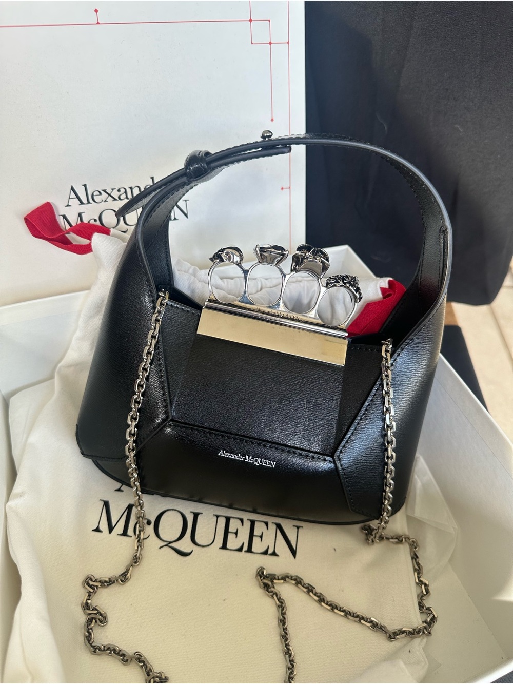 ✨Giftable✨- Alexander McQueen Black Leather Mini Knuckle-Top Shoulder/Crossbody✨ - Picture 2 of 14